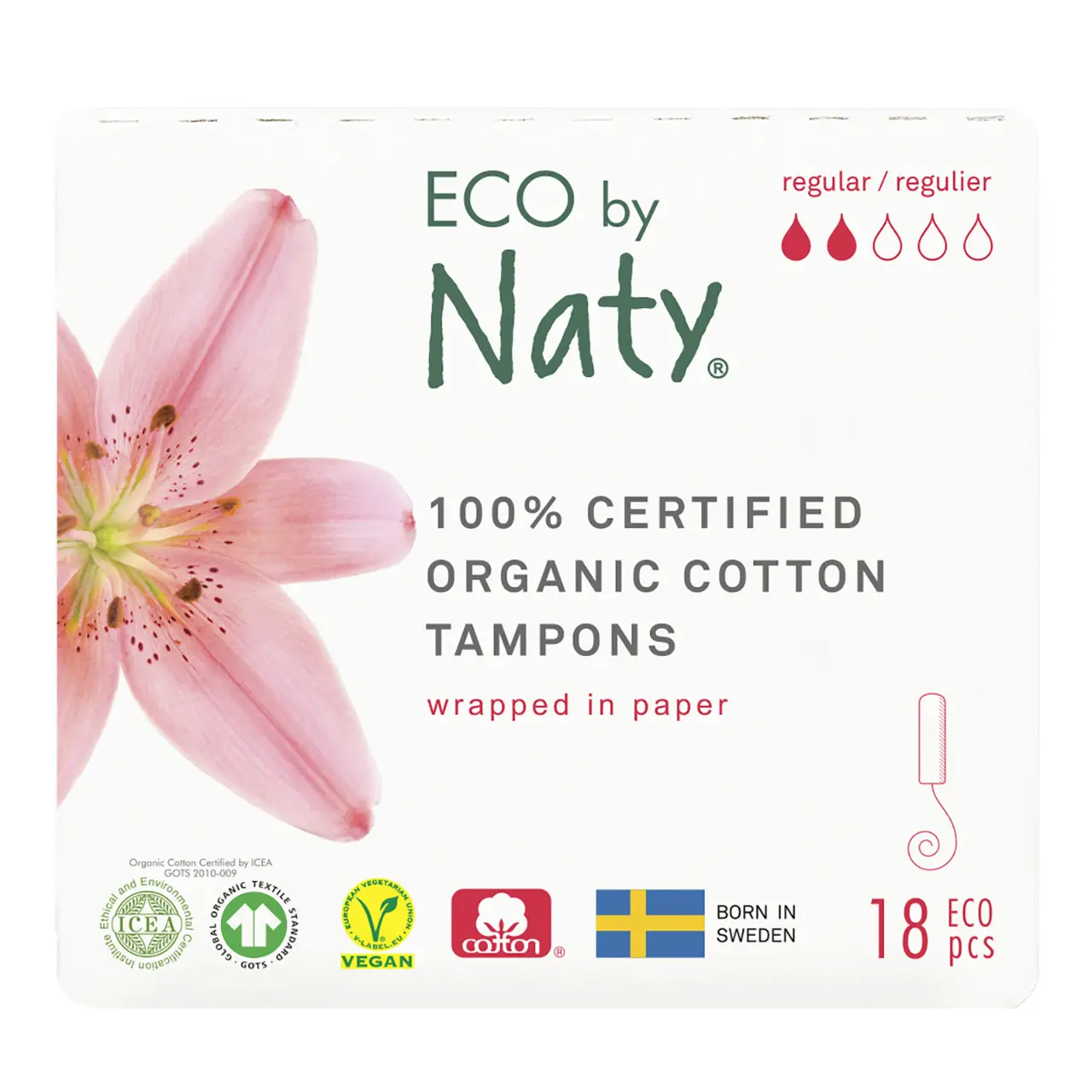 Тампони гігієнічні жіночі ECO BY NATY Regular, 18шт без аплікатора, фото 1