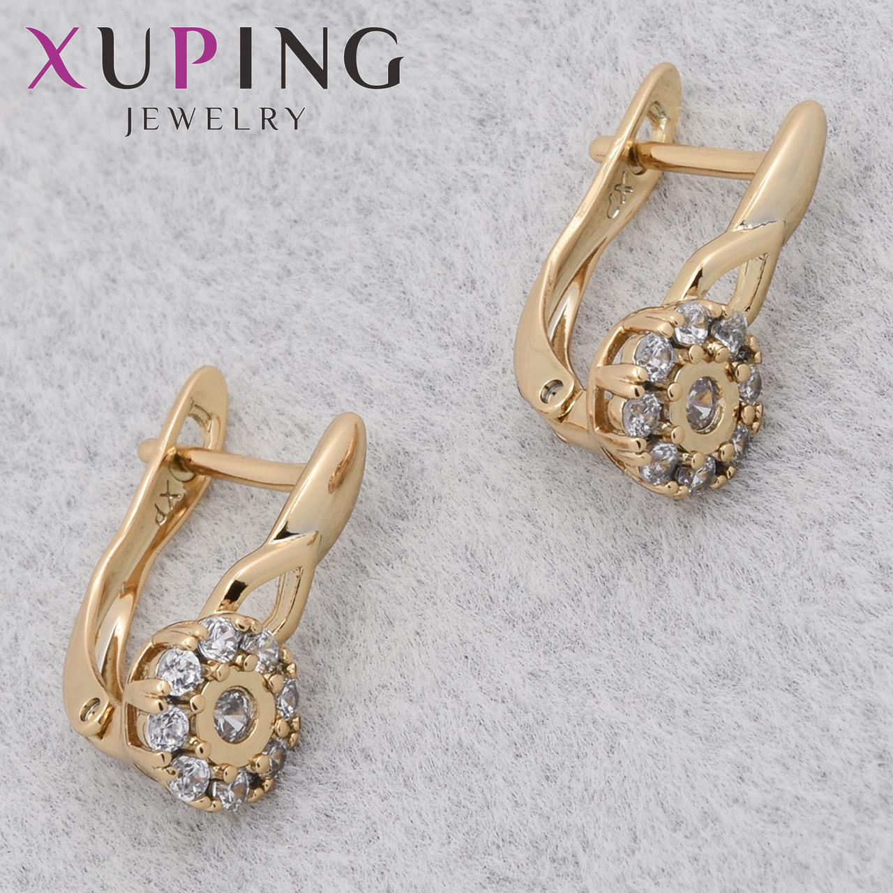 Серёжки женские позолота 18K Xuping Jewelry английская застёжка с белыми кристаллами размер 16х7 мм