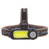 Налобний ліхтарик WH-1707 LED+COB акумуляторний microUSB Black (7_00746), фото 2