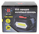 Налобний ліхтарик Bailong BL-203 LED+COB акумуляторний microUSB Black (7_00747), фото 3