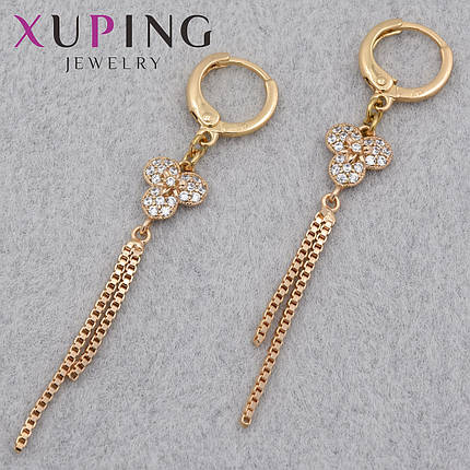Серёжки женские позолота 18K Xuping Jewelry кольцо конго цветочки в камнях и висюльками диаметр колечка 10 мм, фото 1
