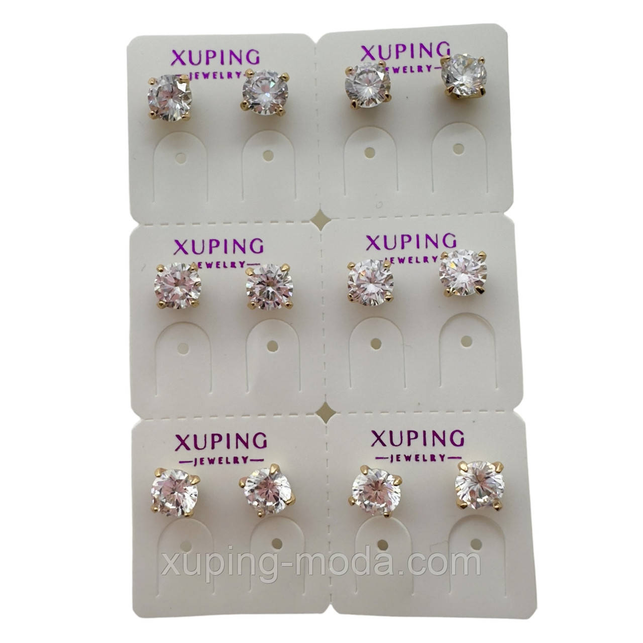 6 мм. 6 пар. Набір сережок xuping. 18к., фото 1