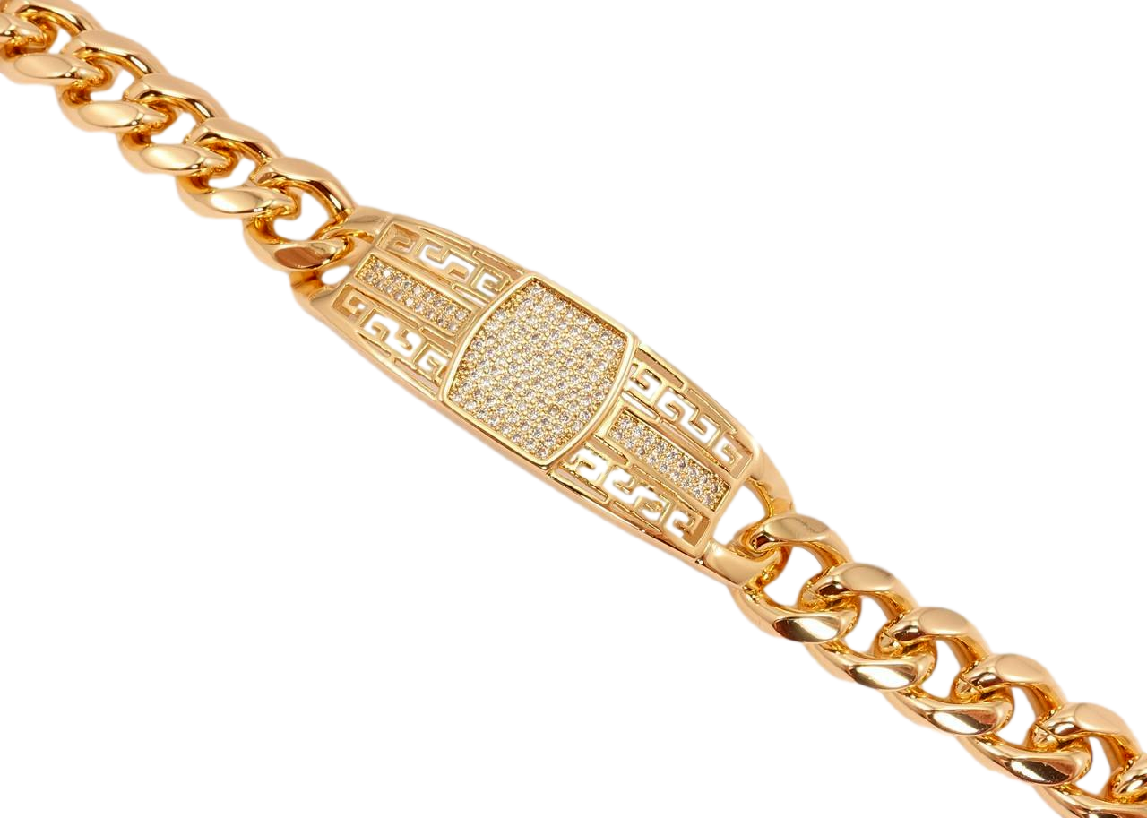 Браслет Xuping Позолота 18K "Панцирне плетіння вставка з орнаментом у грецькому стилі" довжина 20см х 11,1мм