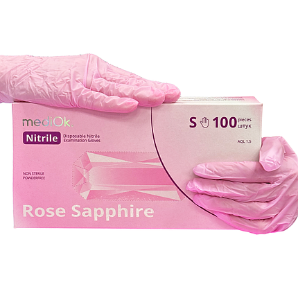 Рукавички нітрилові неопудрені mediOk ROSE SAPPHIRE 01-008-S, 100 шт рожеві, фото 1