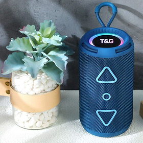 Блютуз колонка з радіо та підсвічуванням об'ємний звук синя Bluetooth-колонка TG656 Speakerphone FM blue
