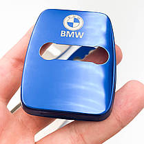 Накладка на дверний замок з емблемою BMW (БМВ) Комплект 4 шт Синій металік, фото 3