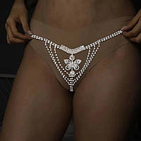 Еротичні трусики з камінням one size сріблястий
