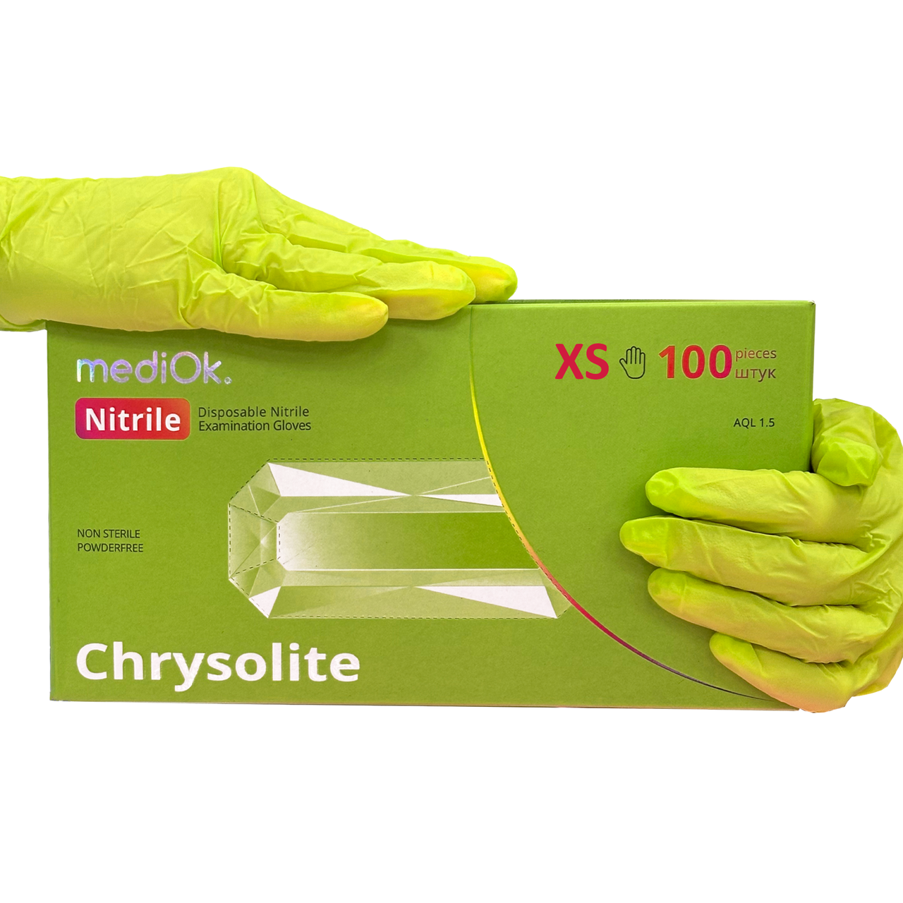 Рукавички нітрилові неопудрені mediOk CHRYSOLITE 01-03-XS, 100 шт світло-зелені