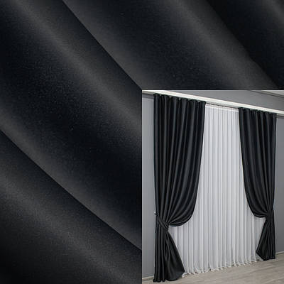 Комплект штор (2шт. 1,5х2,7м.) із тканини Софт однотонний. Колір чорний. Артикул 33-0262