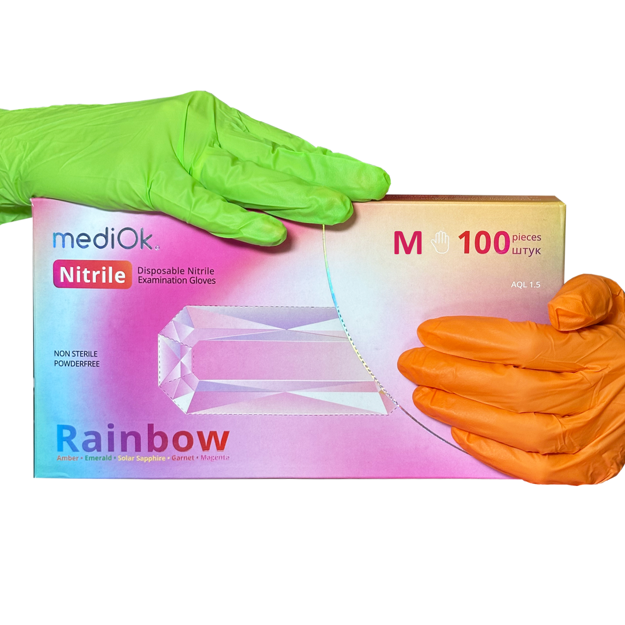 Рукавички нітрилові неопудрені mediOk RAINBOW 01-001-M, 100 шт 5 кольорів