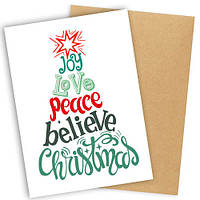 Лист з конвертом Joy love peace believe Christmas