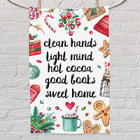 Рушник маленький з принтом Clean hands Light mind hot cocoa good books sweet home