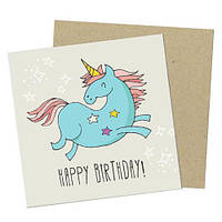 Маленька листівка Happy birthday! (єдиноріг)