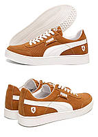 Чоловічі літні шкіряні кеди   FERRARI перфорація, руді кросівки повсякденні. Чоловіче взуття