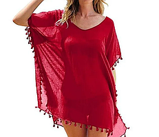 Червона жіноча пляжна накидка на пляж, пляжна туніка червона