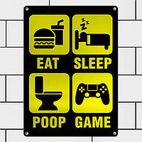 Металева табличка Eat, sleep, poop, game