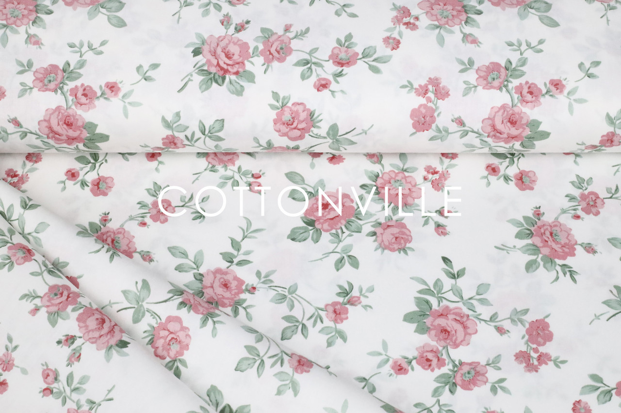 Сатин-твіл Рожеві троянди з м'ятними листочками