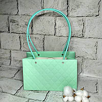 Сумочка для квітів флористична сумка для букетів прямокутна М'ятна 22х10,5х13,5 см 765-4