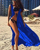 Однотонна довга шифонова сукня, Пляжна сукня для жінок синього кольору