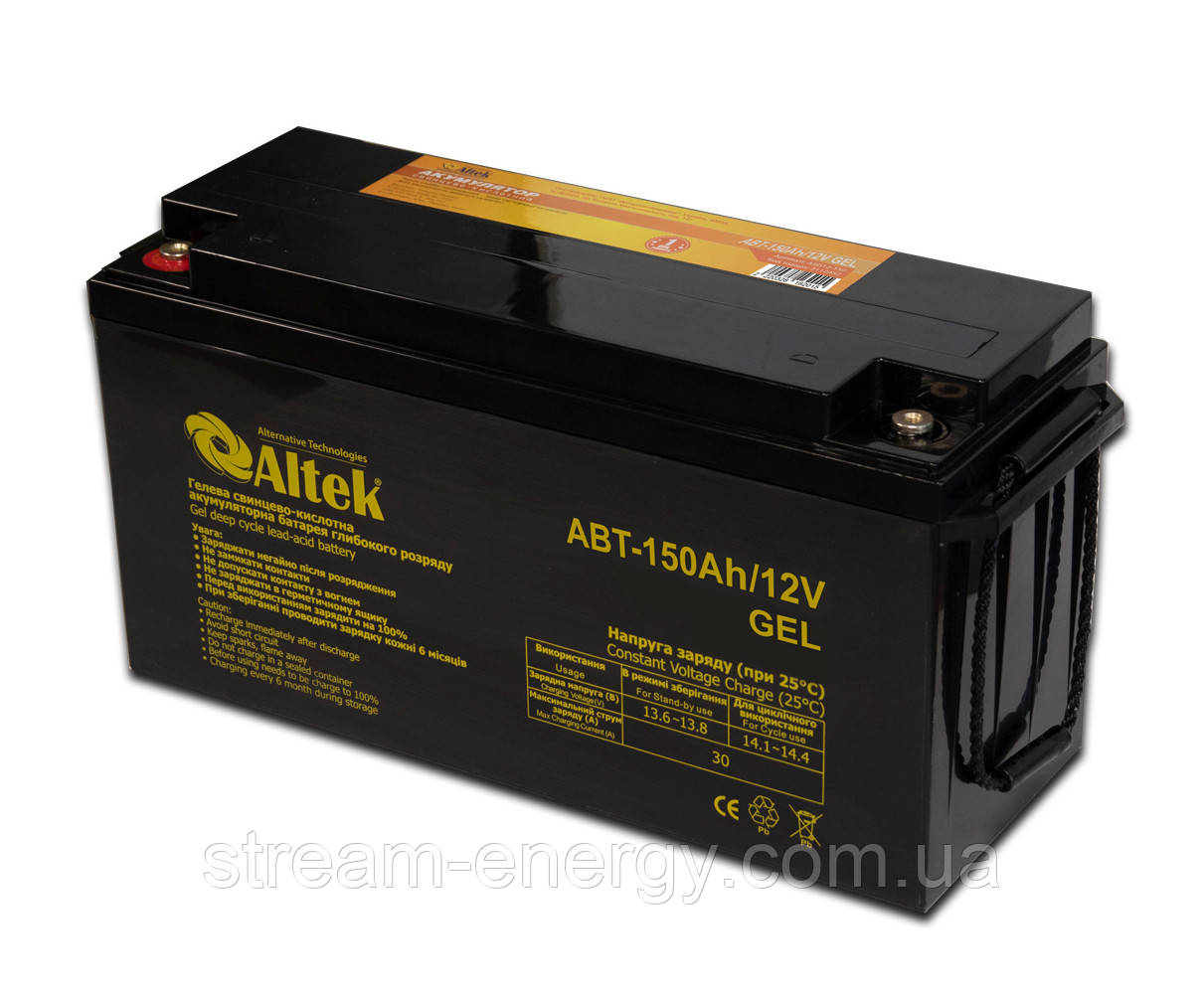 Акумулятор для ДБЖ 150ач ALTEK ABT-150-12-GEL - для інвертора, дому, для квартири, для котла, насоса, ноутбука, фото 1