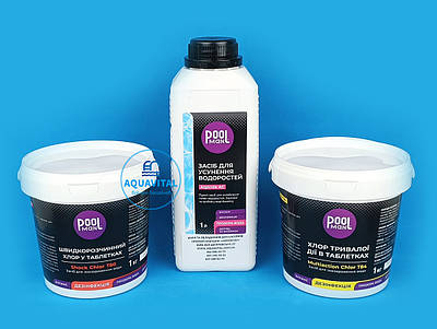 Набір хімії для каркасного басейну Poolman (альгіцид, шок-хлор, мульти-таблетки