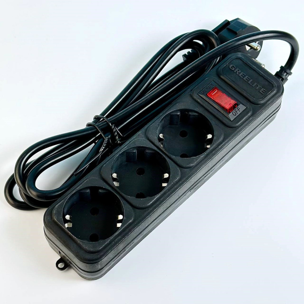 Подовжувач мережевий переноска 1.8 метрів на 3 розетки GREELITE SP3 Чорний 14022, фото 1