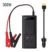 Автомобільний інвертор Baseus 300 W з 2 розетками на 220 V + USB + Type-C (чистий синус) — Чорний