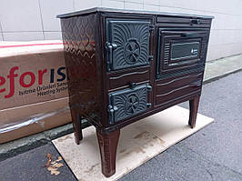 Дров'яна піч-кухня Efor EFS-9 "євро буржуйка" з варочною поверхнею та духовкою (дверцята чавун, топка цегла) 8,6 кВт. Вага 46кг. ш800г430в750мм (КОРИЧНЕВИЙ)