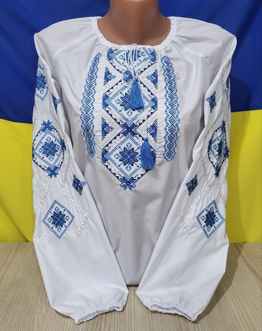 Вишиванка для дівчат р 122-146 з синьою вишивкою