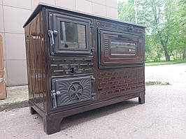 Дров'яна піч-кухня Efor EFS-10 "євро буржуйка" з варочною поверхнею та духовкою (дверцята чавун, топка цегла) 8,6 кВт. Вага 46кг. ш820г430в620мм (КОРИЧНЕВИЙ)