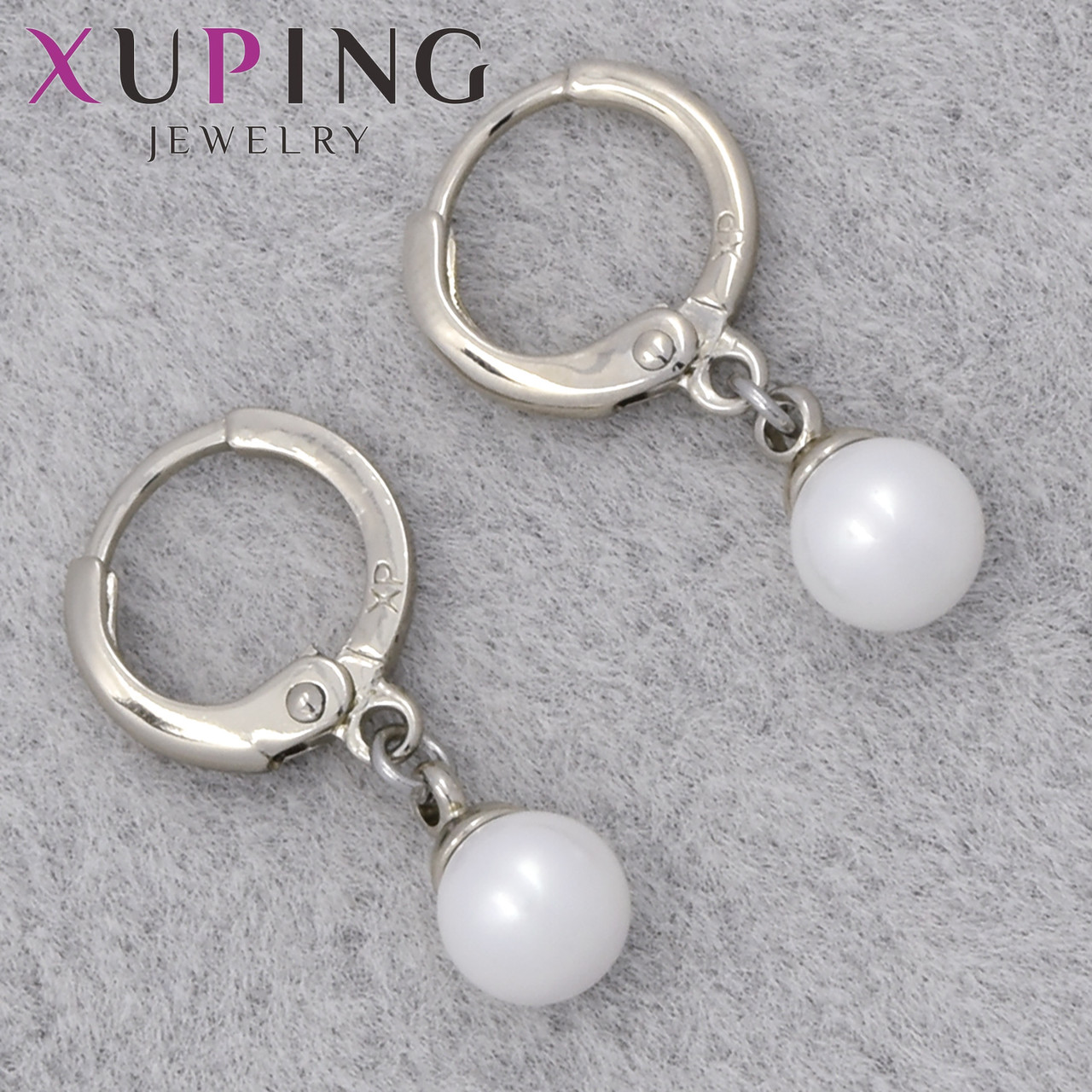 Серьги женские позолота фирма Xuping Jewelry родий кольцо конго с жемчужинками диаметр кольца 10 мм - фото 1 - id-p2249332718