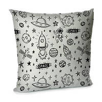 Наволочка для подушки (бархіт) 45х45 см Space на білому тлі