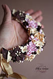 Велике кольє з квітами ручної роботи з полімерної глини "Шоколадний мус", фото 6
