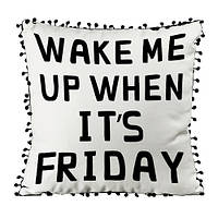 Подушка декоративна (мішковина) з помпонами Wake me up when it`s friday