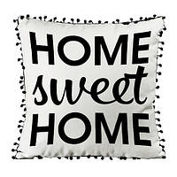 Подушка декоративна (мішковина) з помпонами Home sweet home