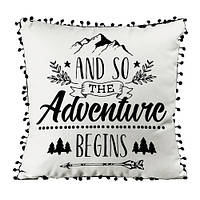 Подушка декоративна (мішковина) з помпонами And so the adventure begins