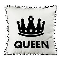 Подушка декоративна (мішковина) з помпонами Queen