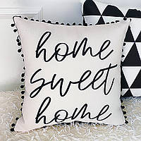 Подушка декоративна (мішковина) з помпонами Home sweet home