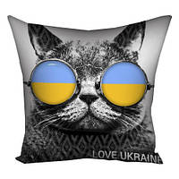 Подушка з принтом 40х40 см Кіт в окулярах Love Ukraine