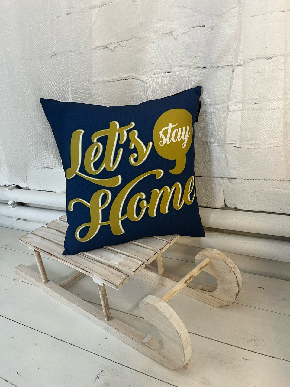Подушка з принтом 30х30 см Let's stay home