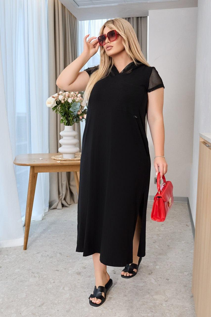 Сукня літня довга ВЕНЕРА ТРИКОТАЖ до 62 розміру TEVI ЧОРНИЙ, фото 1
