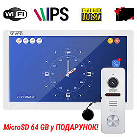 Комплект Wi-Fi домофону 10 дюймів з панеллю виклику зі зчитувачем карт в офіс SEVEN DP-7517/02Kit white