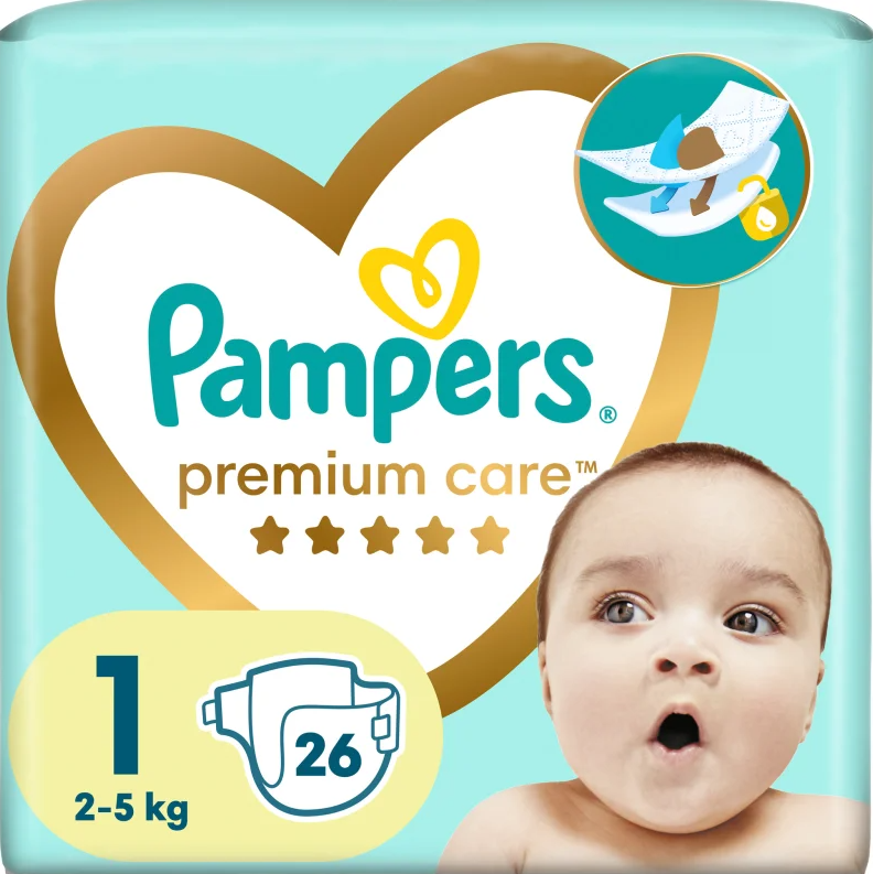 Підгузки Pampers Premium Care Size1 2-5 kg 26 штуку, фото 1