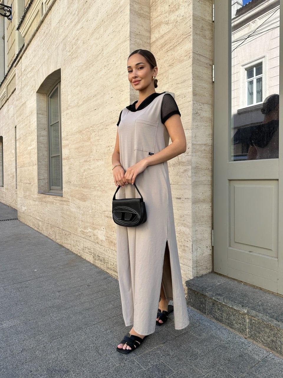 Сукня літня довга ВЕНЕРА ТРИКОТАЖ до 62 розміру TEVI БЕЖЕВИЙ, фото 1