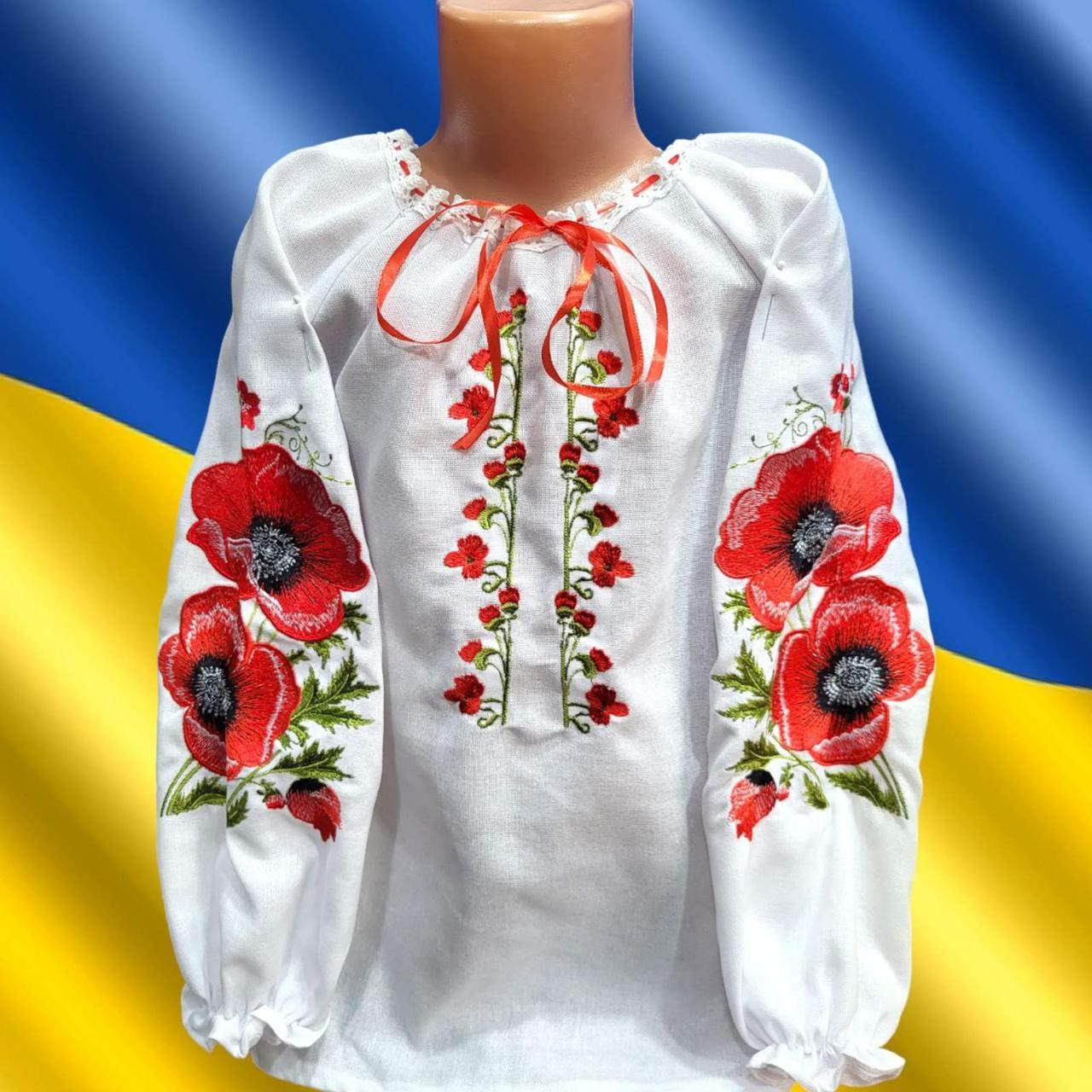 Опт Гарна дитяча вишиванка з розами та рукавом 3\4 р 122-152