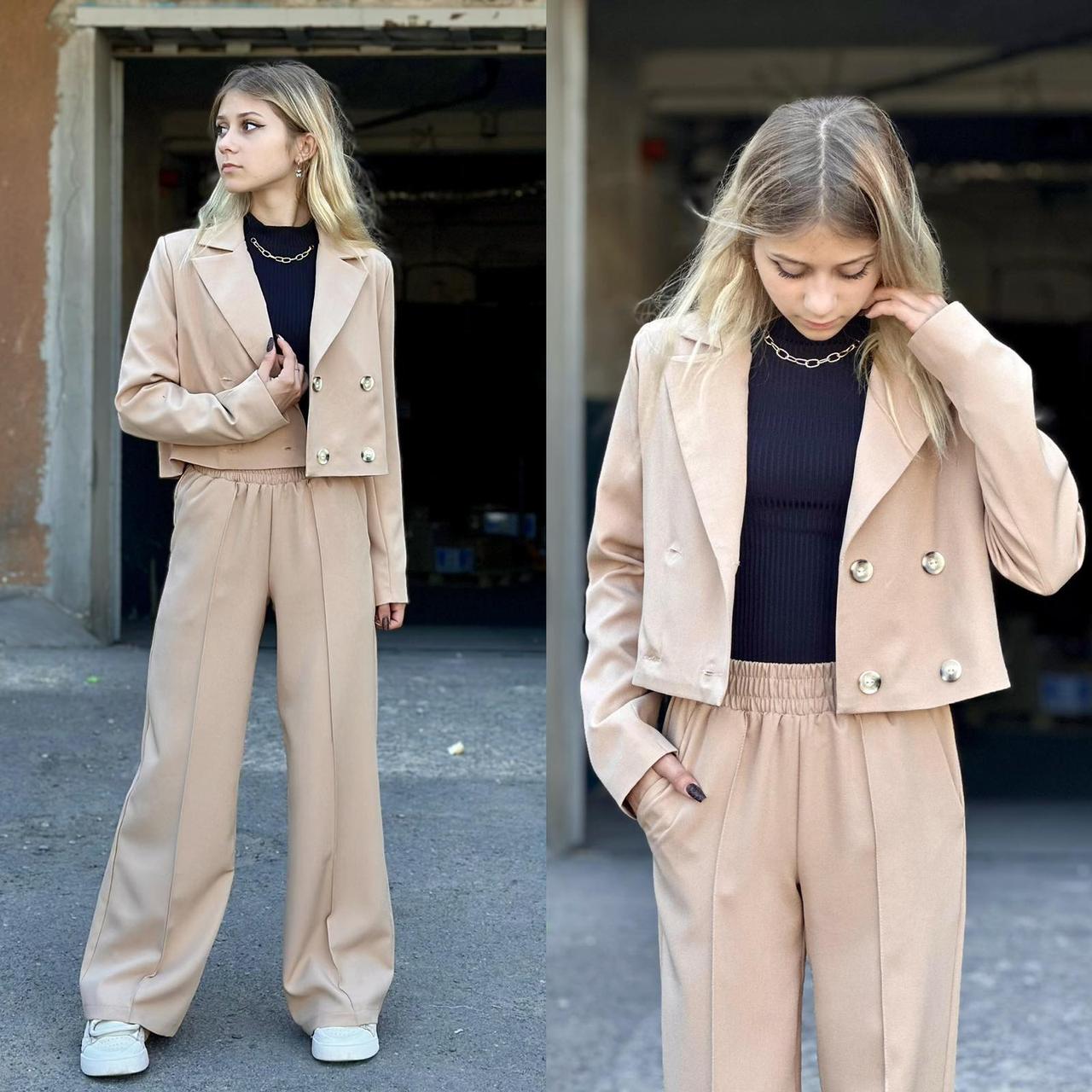 Стильний шкільний комплект 2-ка на дівчинку р 128-158 беж