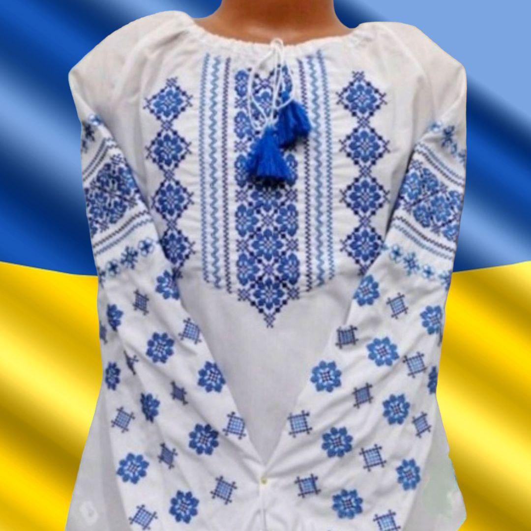 Опт Вишиванка для дівчат Геометрія р 122-146 з синьою вишивкою