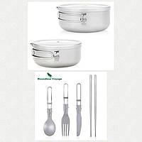 Набір ланч боксів з титану Keith 800 + 1000 мл + набір столових приладів з титану