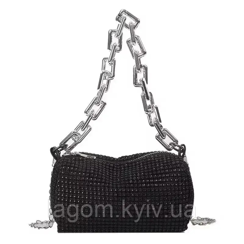 Стильна жіноча блискуча сумочка Black Diamond вечірня чорна сумка через плече
