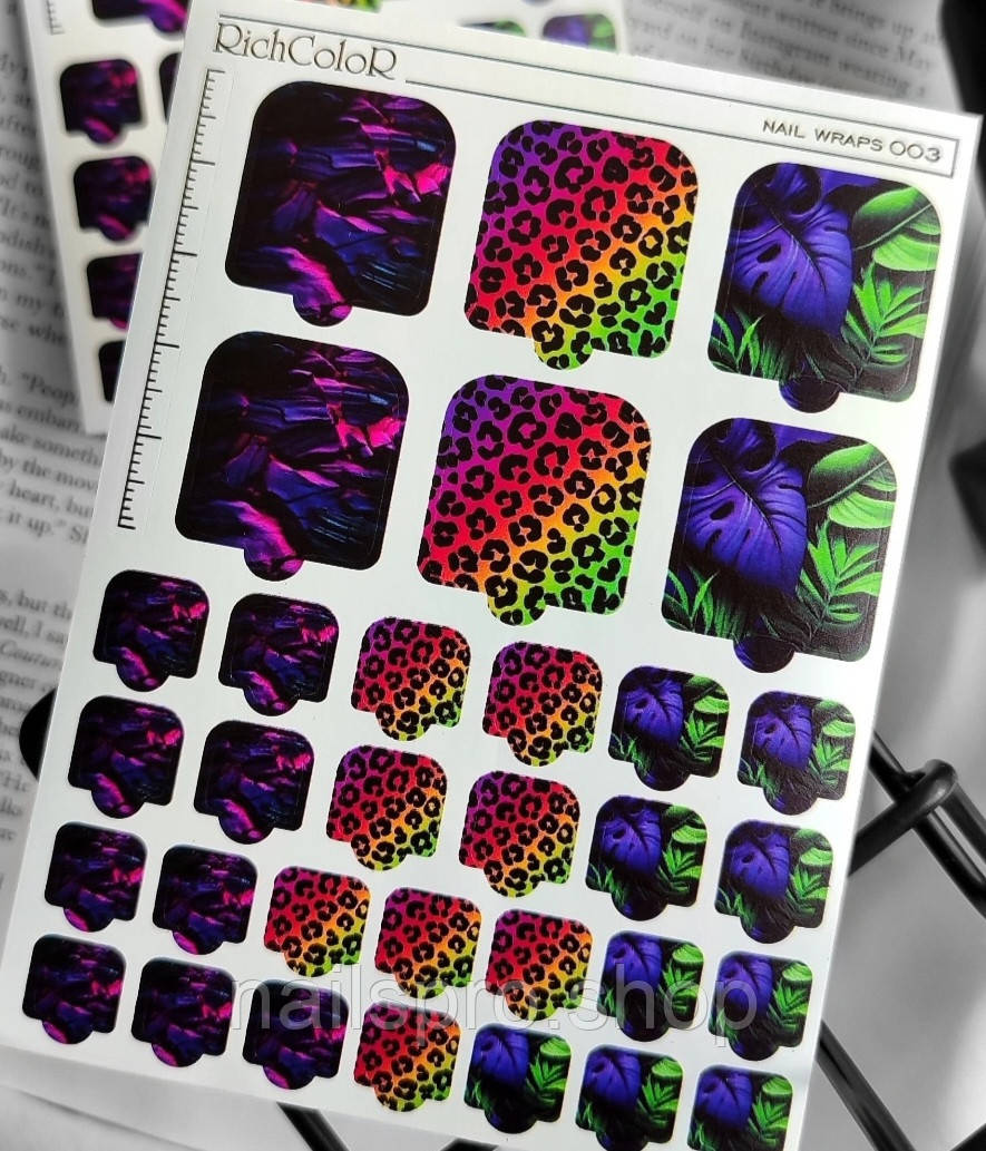 Плівка для педикюру RichColoR Nail Wraps 003 Кольорові камені. ягуар. листя, фото 1